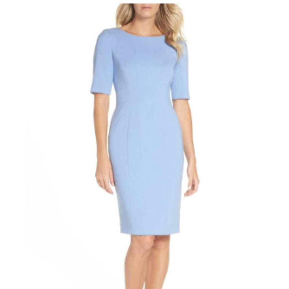 ELIZA‎ J Bateau Neck Crepe Sheath Dress In Blue sz 12